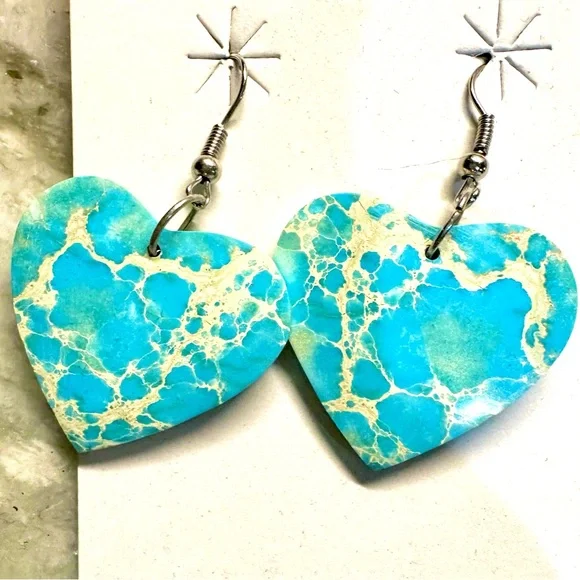NWT Blue Indigo Genuine Turquoise Slab Heart Earrings - Picture 7 of 7